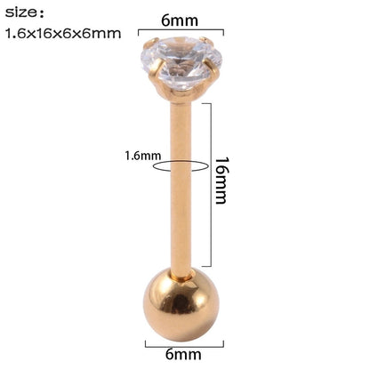 1 Piece Tongue Rings Minimalist Streetwear Solid Color 304 Stainless Steel Zircon Plating Inlay Zircon 18K Gold Plated