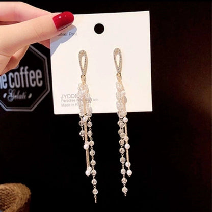 2 Pieces Elegant Star Tassel Heart Shape Inlay Alloy Artificial Pearls Rhinestones Glass Earrings
