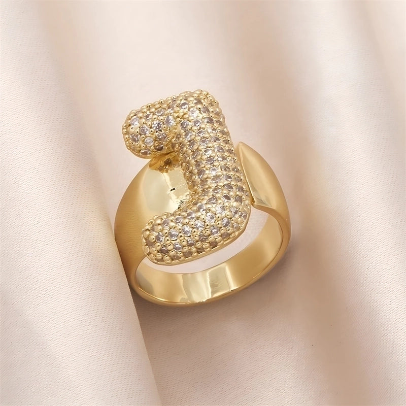 Copper Inlay Letter Zircon Open Rings