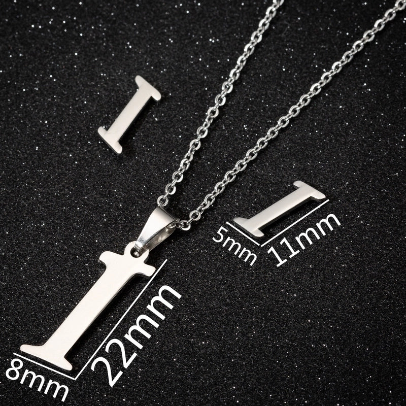 Women\'s Fashion Minimalist Letter Stainless Steel Pendant Necklace Ear Studs Plating Jewelry Sets