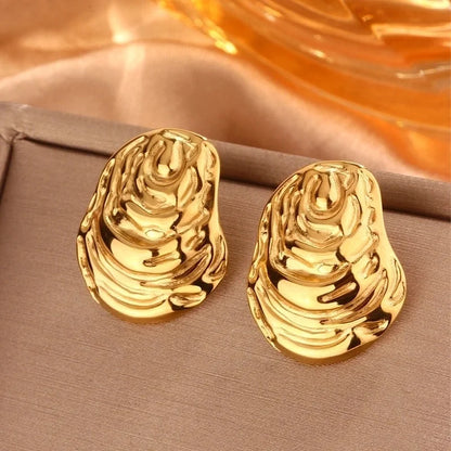 1 Pair Minimalist Sector Leaves Heart Shape Pleated 304 Stainless Steel 18K Gold Plated Ear Studs