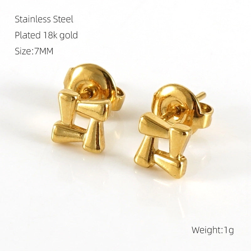 1 Pair Sweet Minimalist Star Heart Shape Airplane Hollow Out 304 Stainless Steel 18K Gold Plated Ear Studs