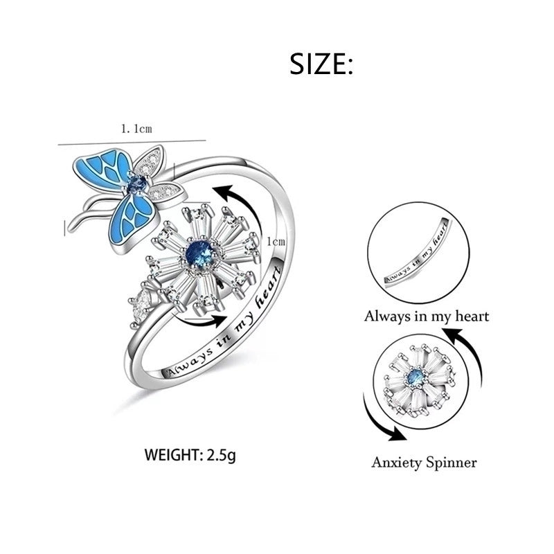 2 Pieces Fashion Minimalist Flower Butterfly Copper Plating Butterfly Zircon Rings