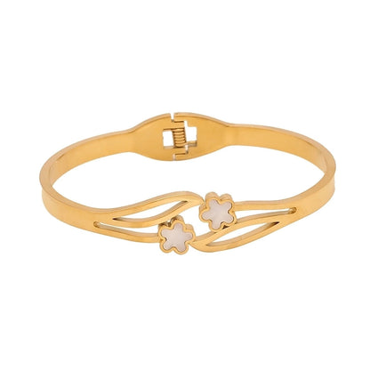 Elegant Minimalist Flower Butterfly 304 Stainless Steel 18K Gold Plated Zircon Bangle In Bulk