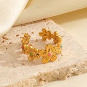 IG Style Flower 304 Stainless Steel Resin 18K Gold Plated Plating Stainless Steel Rings