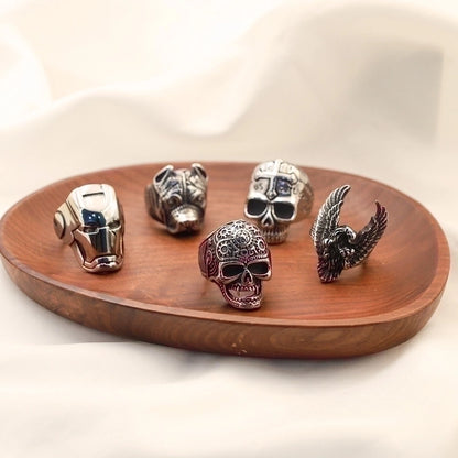 Vintage Style Punk Geometric Skull Stainless Steel Plating Halloween Men'S Rings