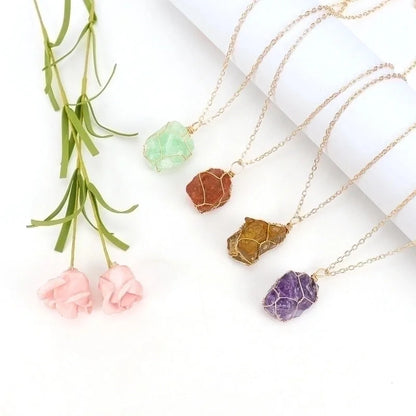 Minimalist Geometric Alloy Natural Stone Knitting Pendant Necklace