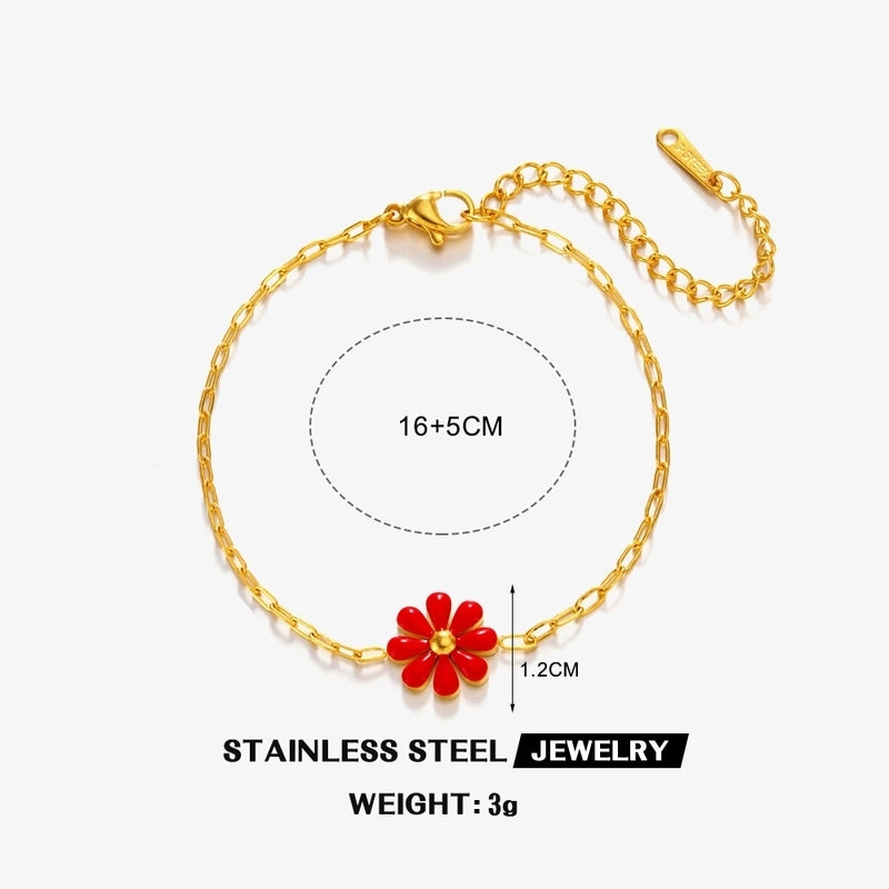 2 Pieces Minimalist Classic Style Flower 304 Stainless Steel 18K Gold Plated Resin Bracelets In Bulk