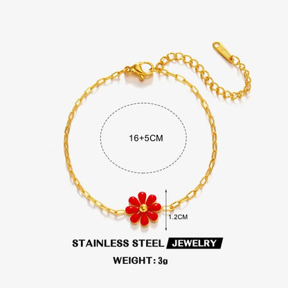 2 Pieces Minimalist Classic Style Flower 304 Stainless Steel 18K Gold Plated Resin Bracelets In Bulk