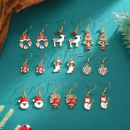 Cartoon Style Snowman Elk Alloy Plating 14k Gold Plated Christmas Women's Earrings Necklace