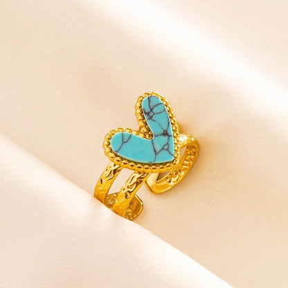 304 Stainless Steel Minimalist Inlay Heart Shape Artificial Gemstones Rings