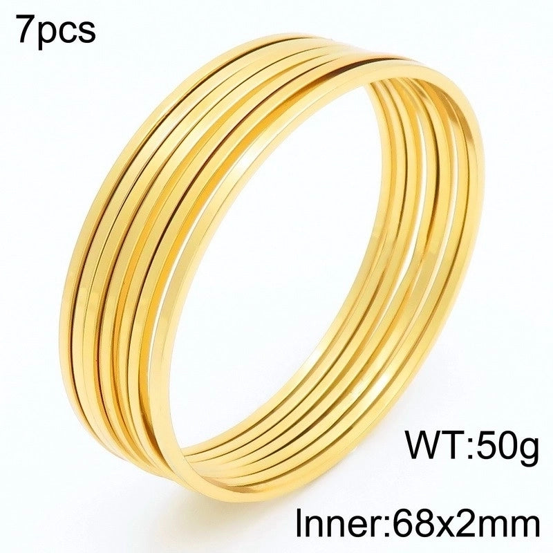 Minimalist Round 304 Stainless Steel 18K Gold Plated Bangle In Bulk