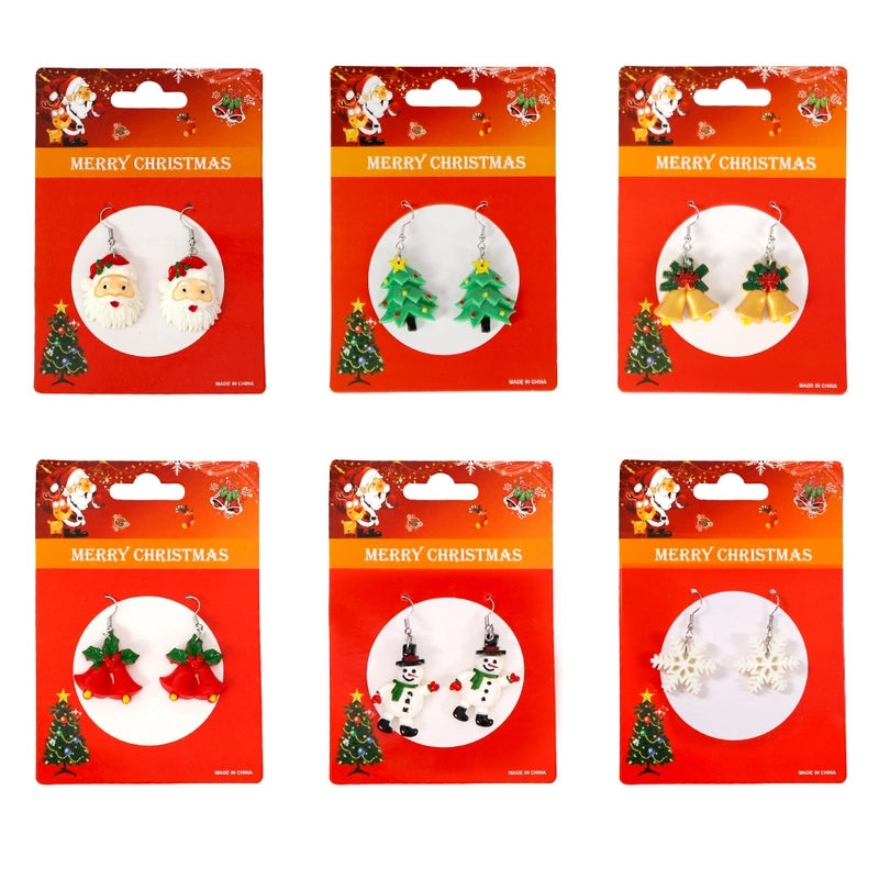 Christmas Fashion Christmas Tree Santa Claus Snowman Alloy Plastic Party Costume Props Earrings