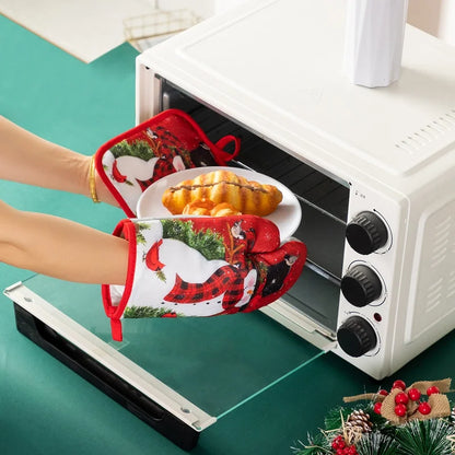 Christmas Minimalist Classic Style Christmas Tree Santa Claus Polyester Heat Resistant Gloves