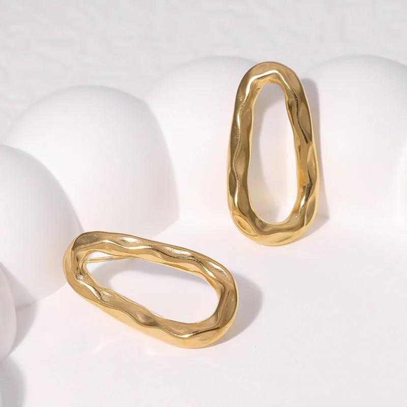 Ellipse Geometric Stainless Steel Electroplating Stud Earrings