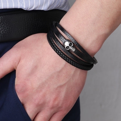 Casual Hip-Hop Skull Pu Leather Alloy Halloween Men'S Wristband
