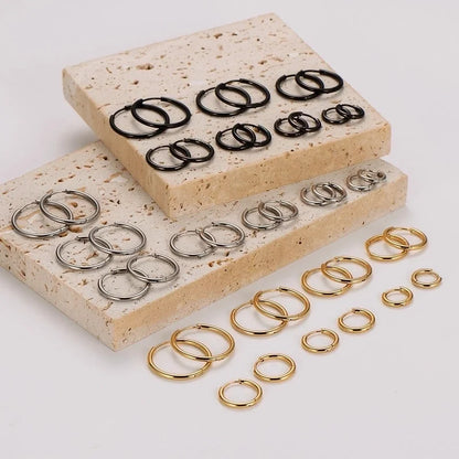 A Pack Of 12 Pairs Minimalist Classic Style Geometric Round 304 Stainless Steel Hoop Earrings