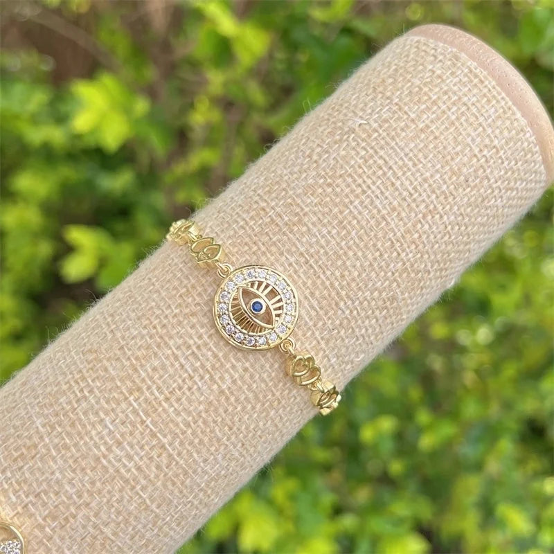 Copper 18K Gold Plated Minimalist Classic Style Plating Inlay Devil's Eye Heart Shape Eye Zircon Bracelets