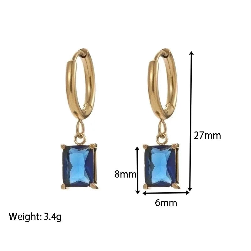 1 Pair Retro Round Square Inlay 304 Stainless Steel Zircon Gold Plated Drop Earrings