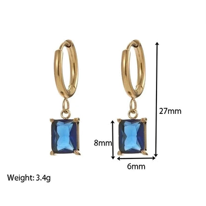 1 Pair Retro Round Square Inlay 304 Stainless Steel Zircon Gold Plated Drop Earrings