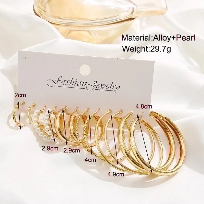 Retro Geometric Alloy Artificial Pearl Hoop Earrings 1 Set