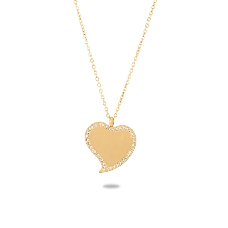 304 Stainless Steel 18K Gold Plated Minimalist Plating Hollow Out Inlay Round Heart Shape Wings Zircon Pendant Necklace
