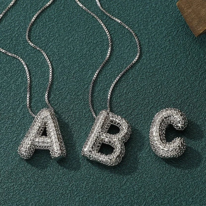 Copper Inlay Letter Zircon Pendant Necklace