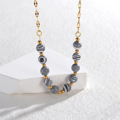 304 Stainless Steel 18K Gold Plated Classic Style Beaded Plating Round Natural Stone Necklace