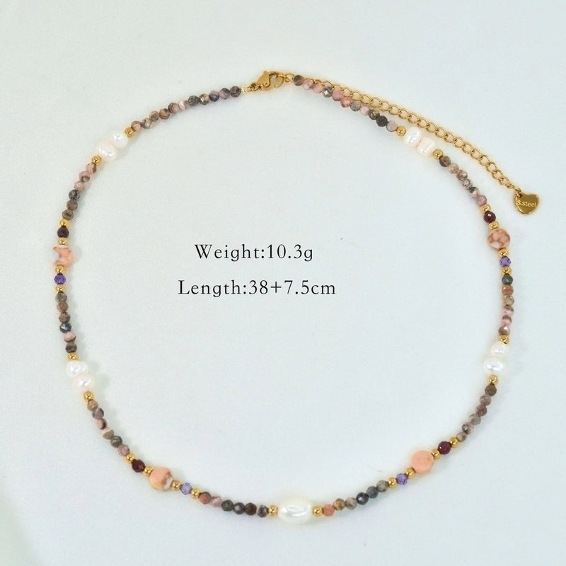 2 Pieces Hawaiian Bohemian Minimalist Geometric Freshwater Pearl Glass Titanium Steel Women\'S Necklace