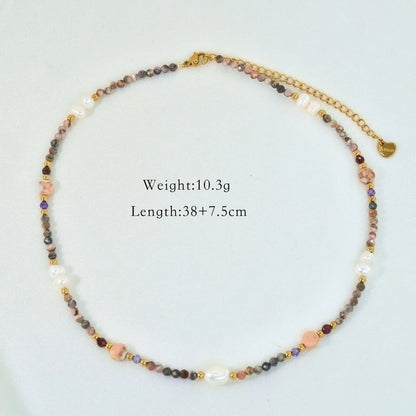 2 Pieces Hawaiian Bohemian Minimalist Geometric Freshwater Pearl Glass Titanium Steel Women\'S Necklace