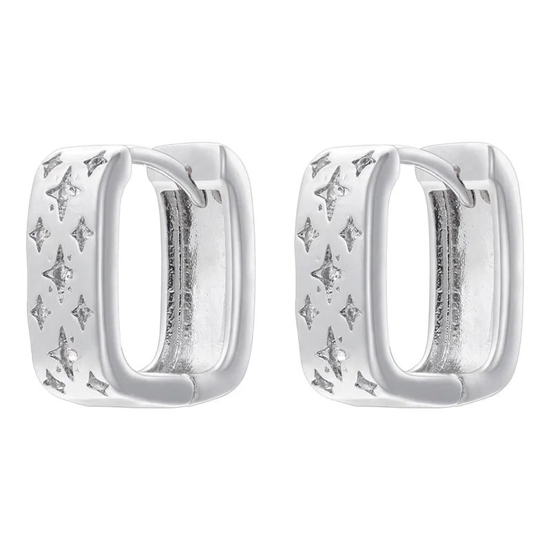 1 Pair Elegant Eight Awn Star Square Oval Plating Copper Zircon 18K Gold Plated Earrings