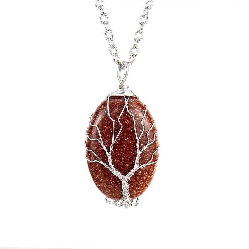 Minimalist Leaf Alloy Natural Stone Knitting Pendant Necklace