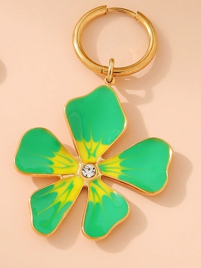 1 Piece Ethnic Style Pastoral Flower 304 Stainless Steel Artificial Rhinestones 18K Gold Plated Drop Earrings