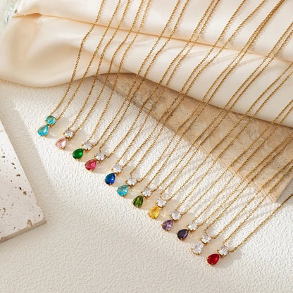 Minimalist Water Droplets 201 Stainless Steel 304 Stainless Steel Zircon 18K Gold Plated Inlay Pendant Necklace