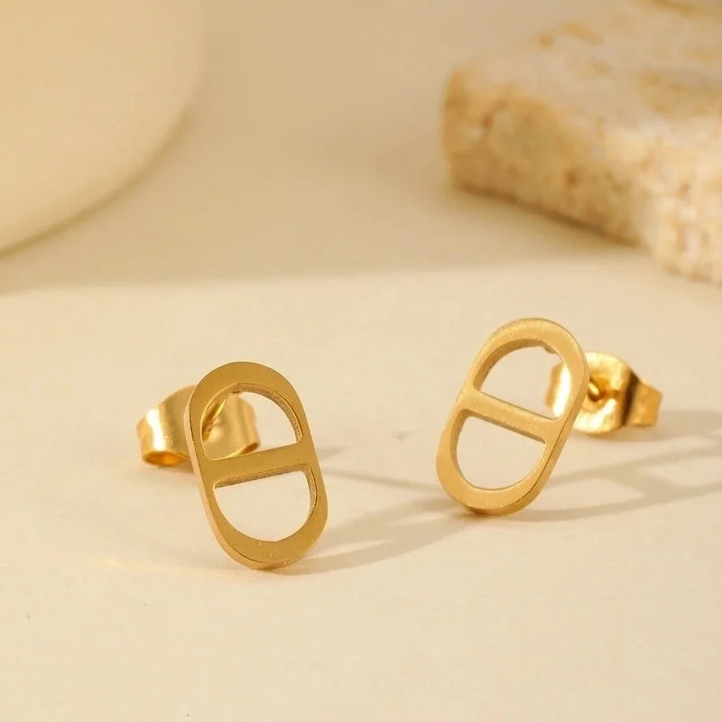 Basic Minimalist Geometric 304 Stainless Steel Zircon 18K Gold Plated Inlay Jewelry Set Ball Chain