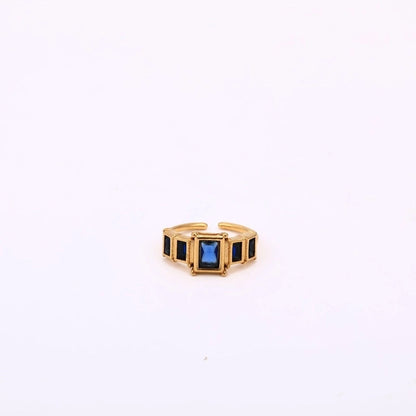 Classic Style Rectangle 304 Stainless Steel Zircon 18K Gold Plated Inlay Open Rings