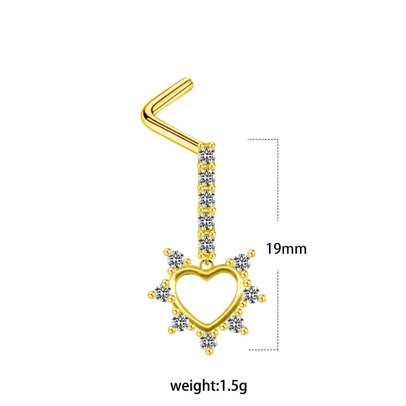1 Piece Nose Rings & Studs Minimalist Classic Style Heart Shape Butterfly Stainless Steel Titanium Steel Copper Plating Inlay Rhinestones Zircon Gold Plated Nose Rings & Studs