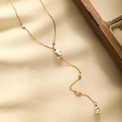 304 Stainless Steel 18K Gold Plated Minimalist Classic Style Plating Inlay Solid Color Artificial Pearls Necklace