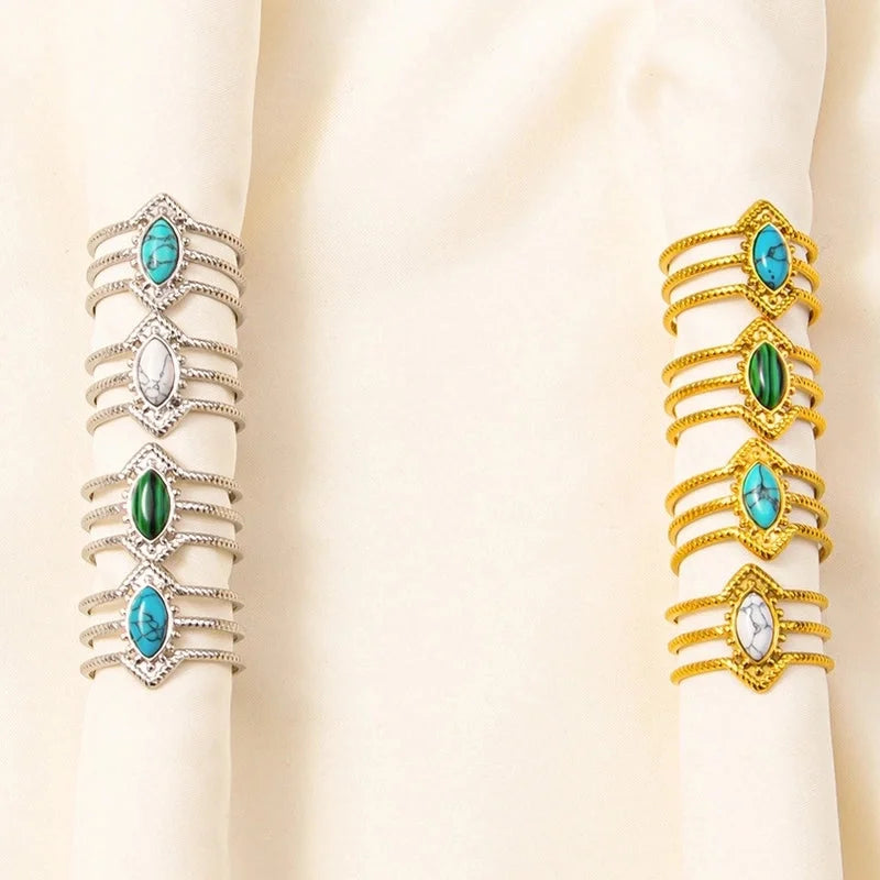 304 Stainless Steel 18K Gold Plated Elegant Lady Streetwear Inlay Geometric Water Droplets Artificial Gemstones Imitating Stone Open Rings