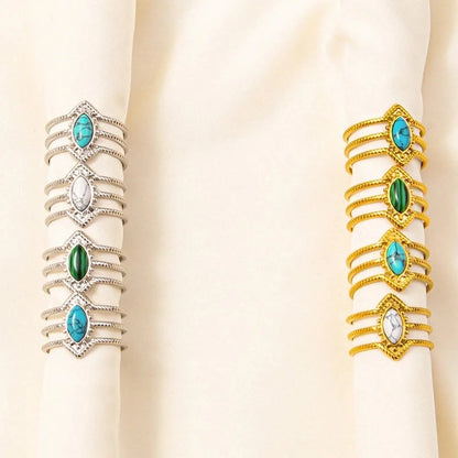 304 Stainless Steel 18K Gold Plated Elegant Lady Streetwear Inlay Geometric Water Droplets Artificial Gemstones Imitating Stone Open Rings