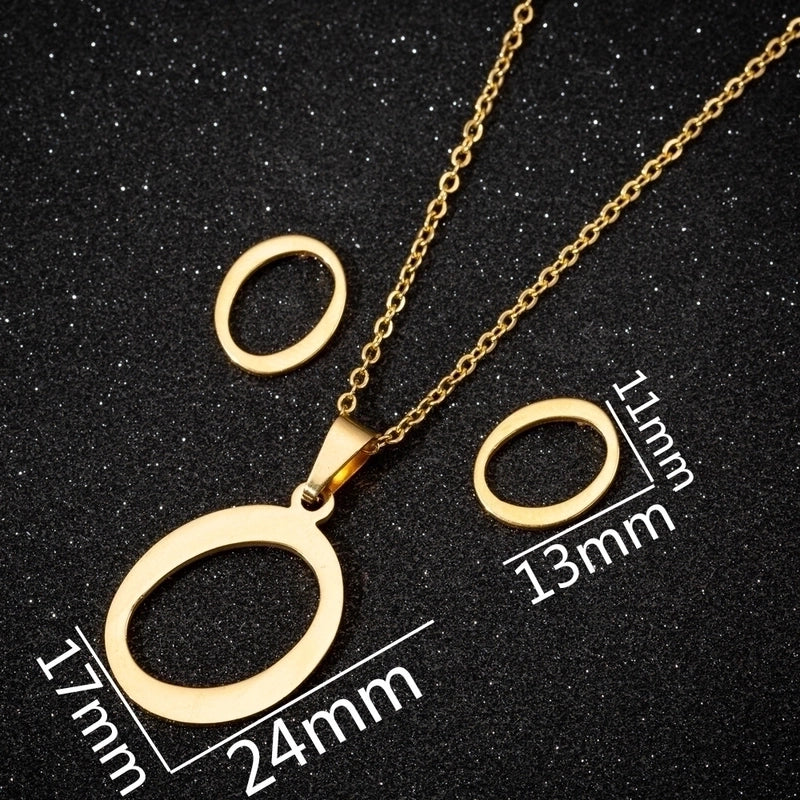 Women\'s Fashion Minimalist Letter Stainless Steel Pendant Necklace Ear Studs Plating Jewelry Sets