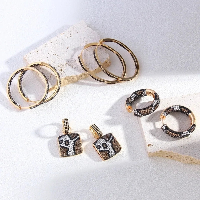 1 Pair Vintage Style Exaggerated Luxurious Circle Leopard Inlay Copper Zircon 18K Gold Plated Gold Plated Earrings