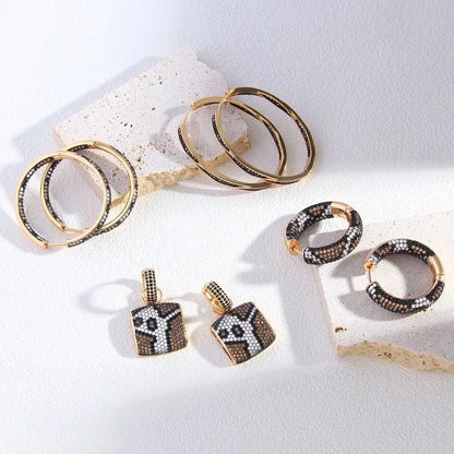 1 Pair Vintage Style Exaggerated Luxurious Circle Leopard Inlay Copper Zircon 18K Gold Plated Gold Plated Earrings