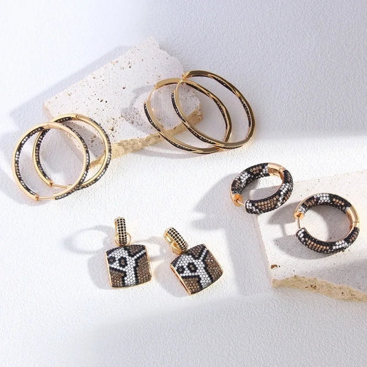 1 Pair Vintage Style Exaggerated Luxurious Circle Leopard Inlay Copper Zircon 18K Gold Plated Gold Plated Earrings