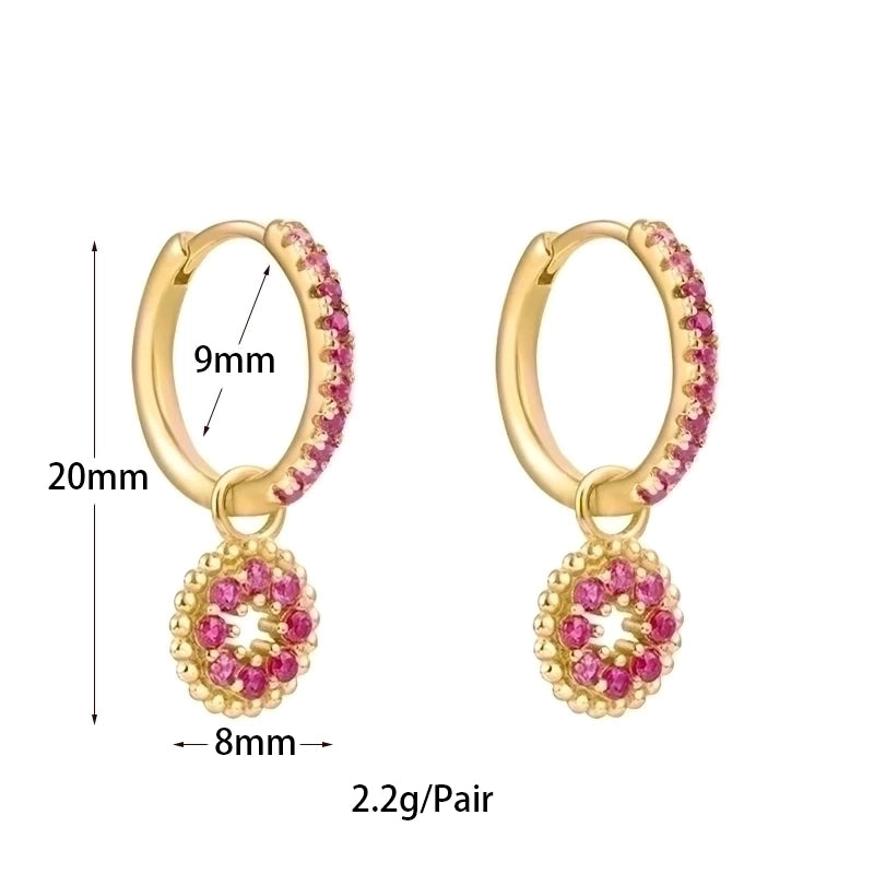 1 Pair Ins Style Round Butterfly Inlay Copper Zircon 24k Gold Plated Earrings