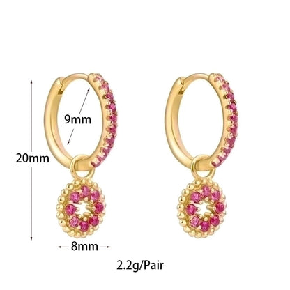 1 Pair Ins Style Round Butterfly Inlay Copper Zircon 24k Gold Plated Earrings