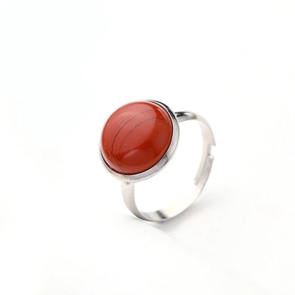Casual Minimalist Round Spot Solid Color 304 Stainless Steel Natural Stone Opal Polishing Inlay Adjustable Ring