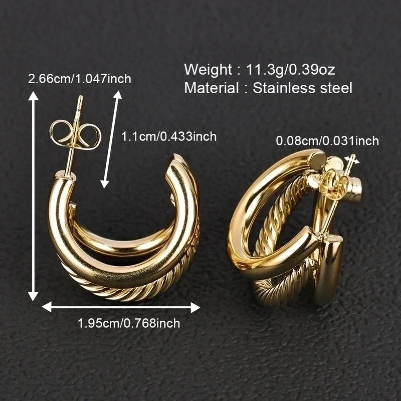 1 Pair Minimalist Geometric Polishing 201 Stainless Steel 18K Gold Plated Ear Studs