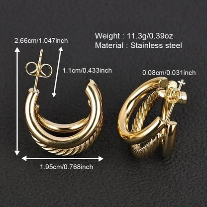 1 Pair Minimalist Geometric Polishing 201 Stainless Steel 18K Gold Plated Ear Studs