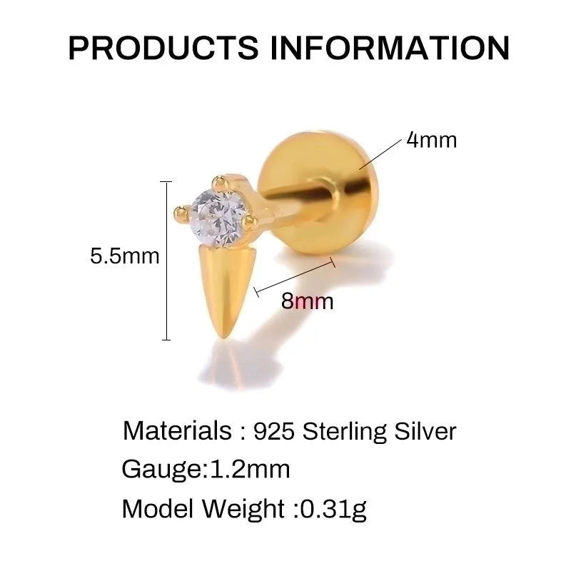 1 Piece Ear Cartilage Rings & Studs Minimalist Geometric 925 Sterling Silver Plating Inlay Zircon